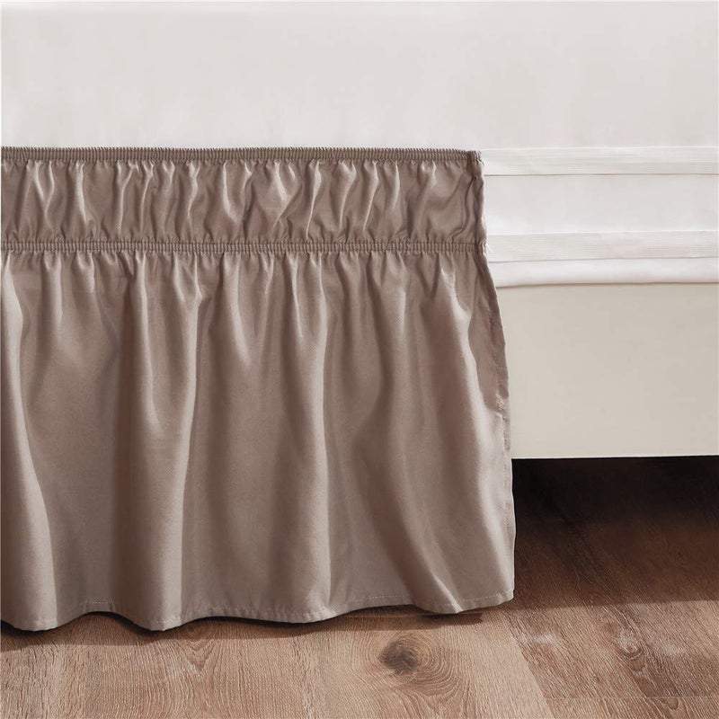 MEILA Wrap Around Bed Skirt Three Fabric Sides Elastic Dust Ruffled 16 Inch Tailored Drop,Easy to Install Fade Resistant-Taupe, Queen/King - Image 3